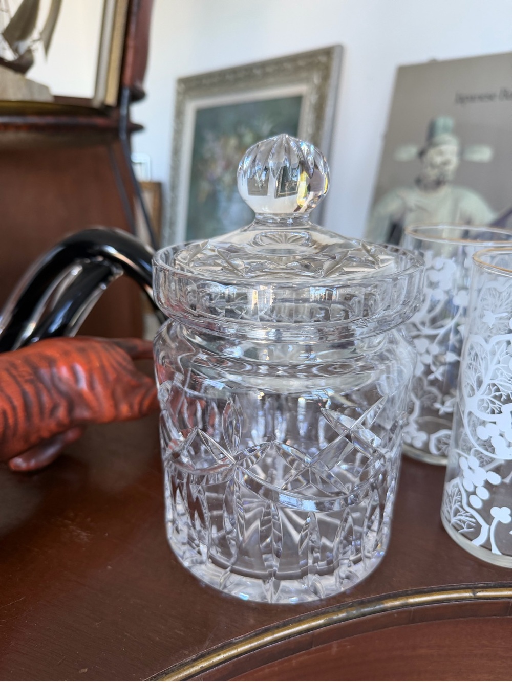 Cut Crystal Covered Candy Jar - Clear Glass Decorative Canister